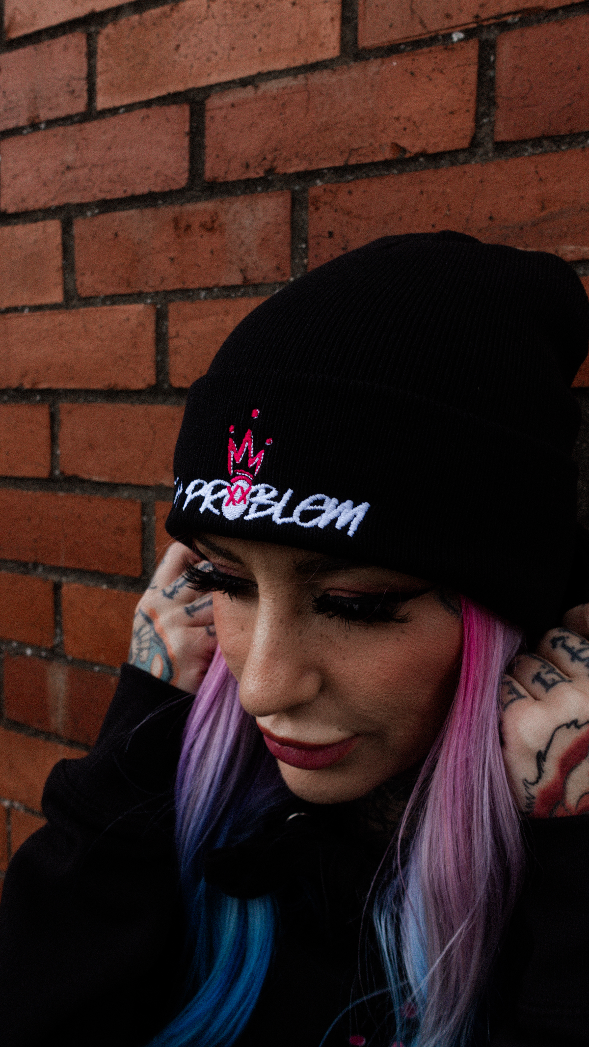 Black Beanie with Pink Voodoo Embroidery LOGO BEANIE – Trueblood | Official Store main image 4